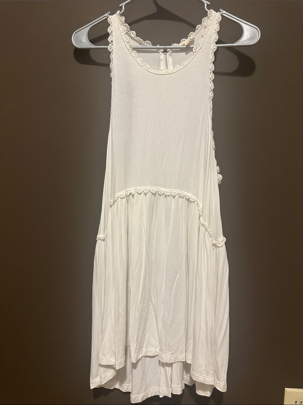 POL MED White Crochet Trim Sleeveless Top